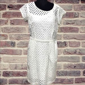 White Belted  Eyelet Sheath Dress Preppy and Chic Sizeb10